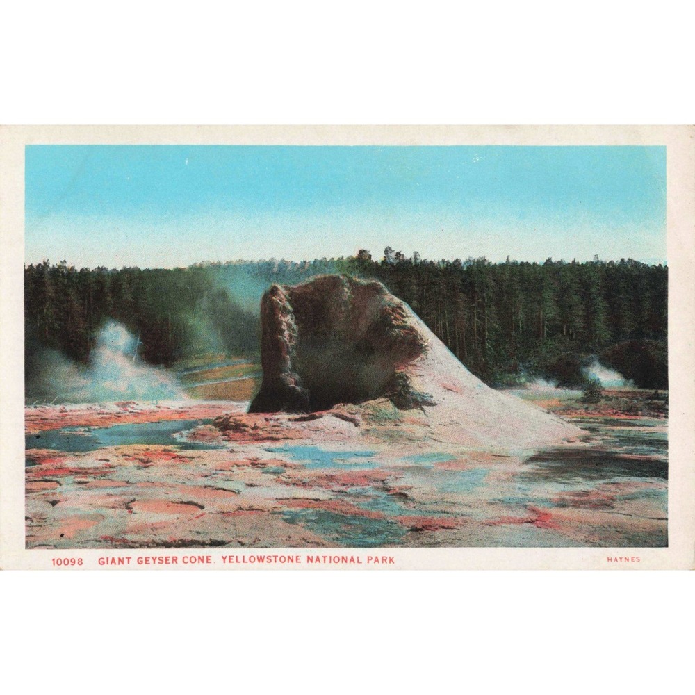 Vintage Haynes Yellowstone National Park Giant Geyser Cone Postcard 10098 VG+
